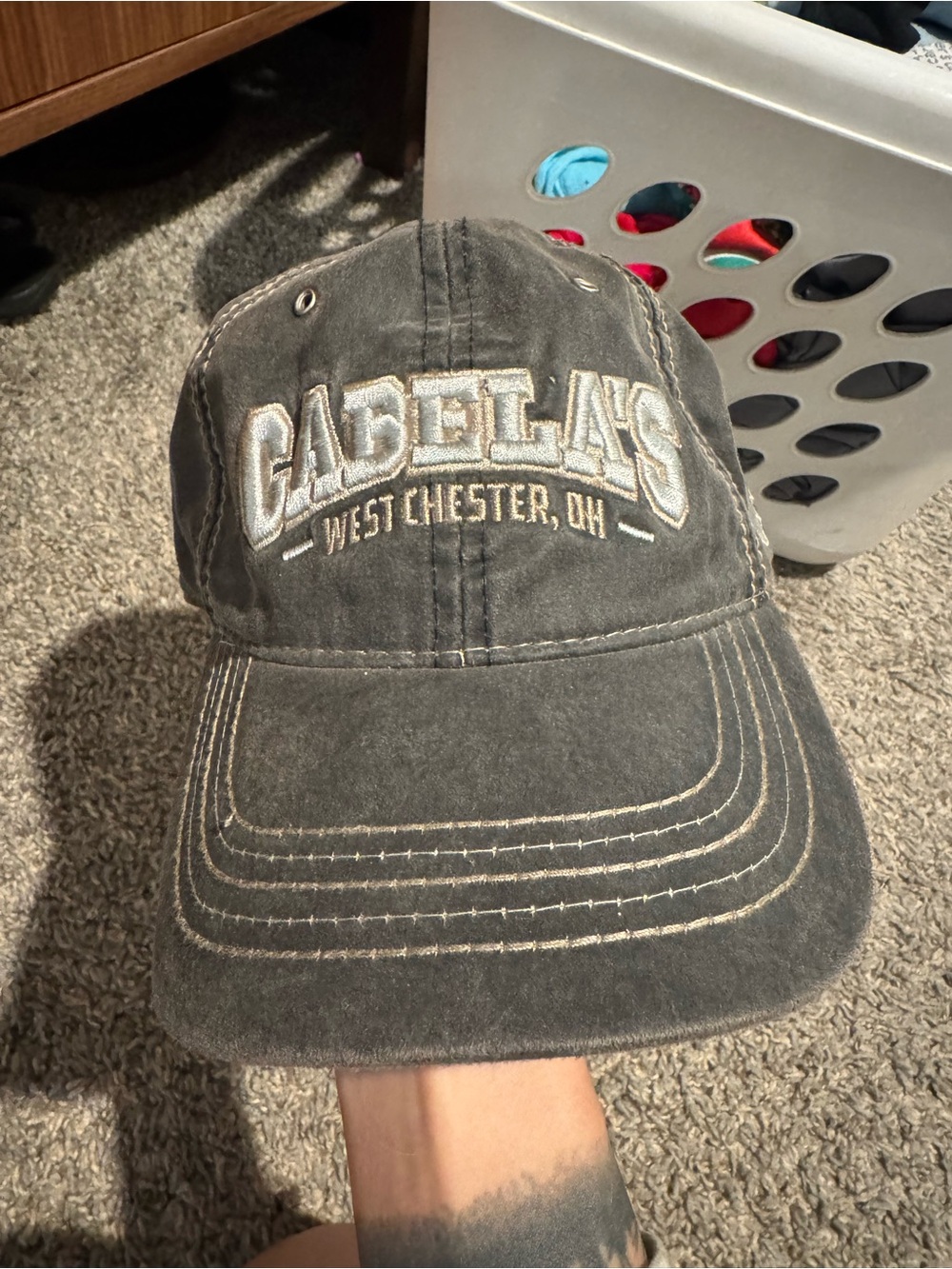 Cabela's Distressed Black Embroidered West Chester OH Baseball Cap